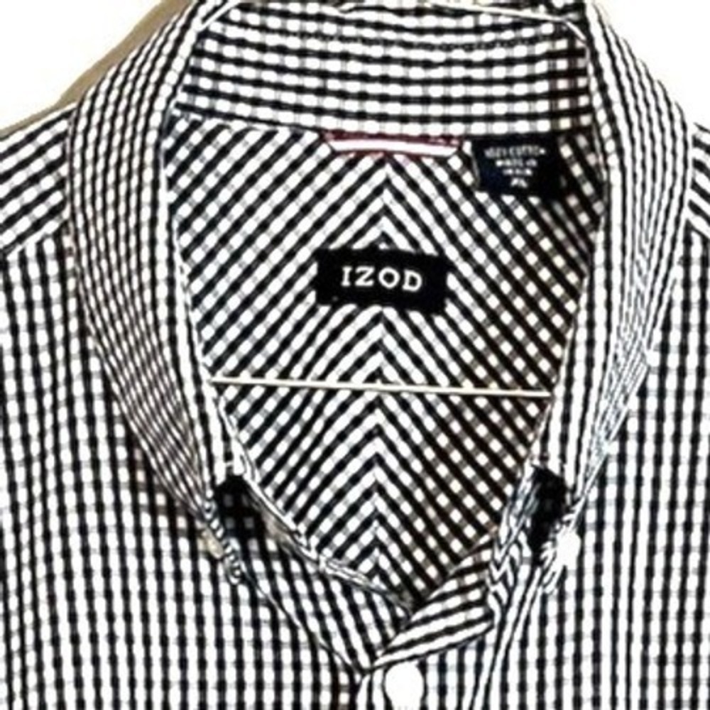 Izod Men's Short Sleeve Button Down Shirt Blue White Gingham Check Size XL